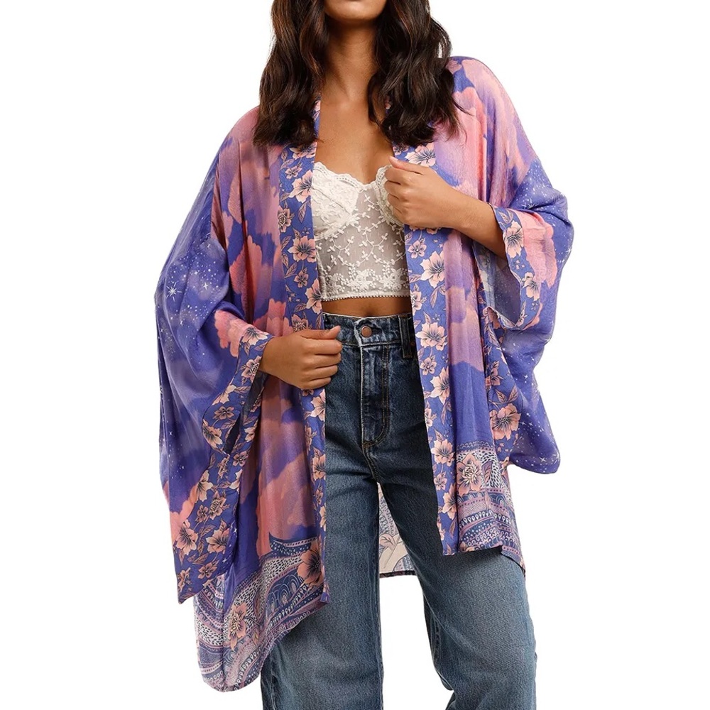 5โญ๏ธ FAV BESTSELLER NEW Celestial Luna Moon Short Boho Hippie Kimono Robe Coverup - Picture 7 of 13